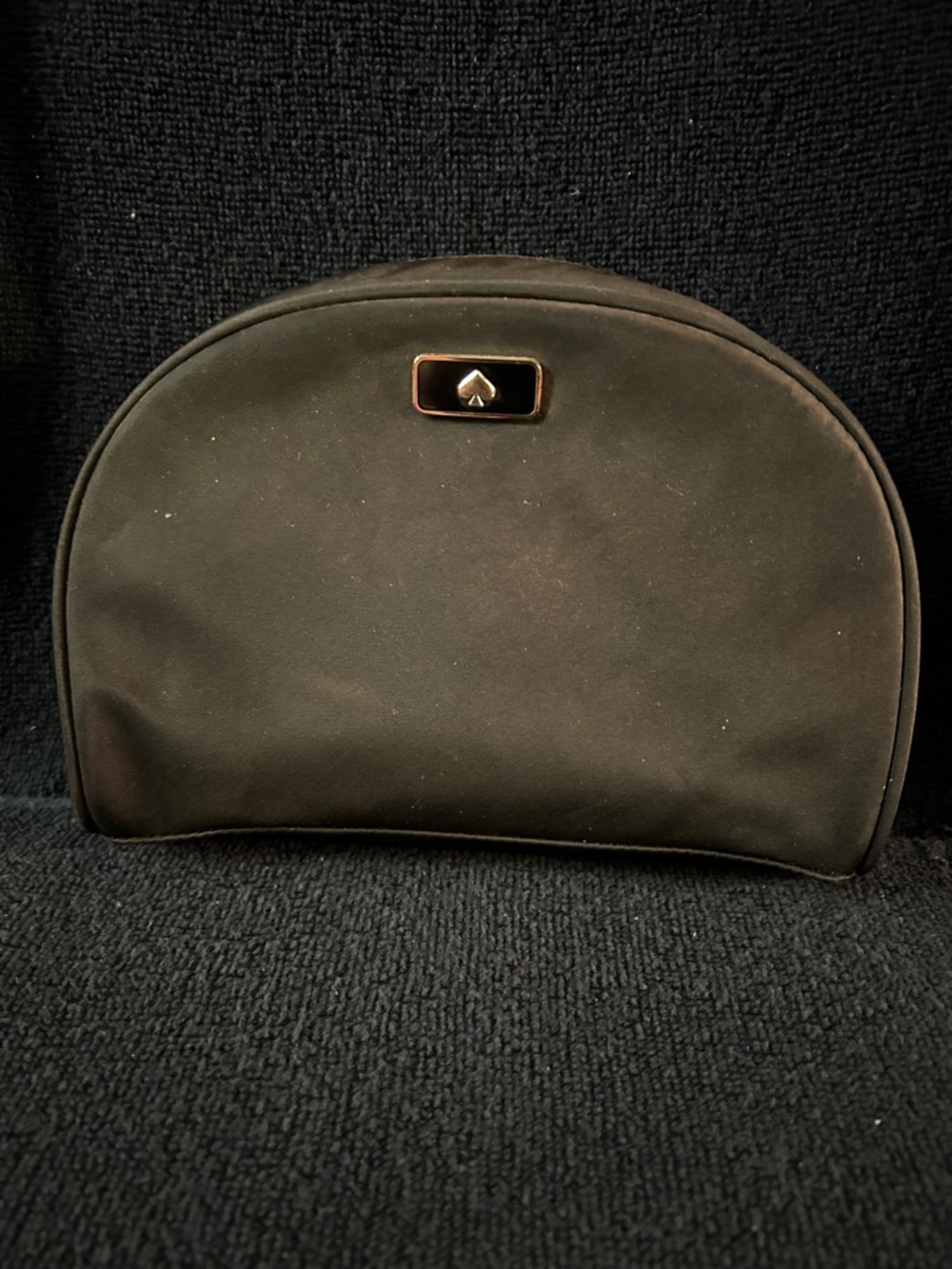 kate spade black nylon half-moon toiletry pouch with gold-tone logo